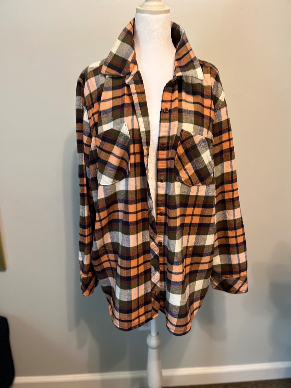 Natural Reflections Plaid Flannel Shirt Sz 2X Olive Rust Button Down Top